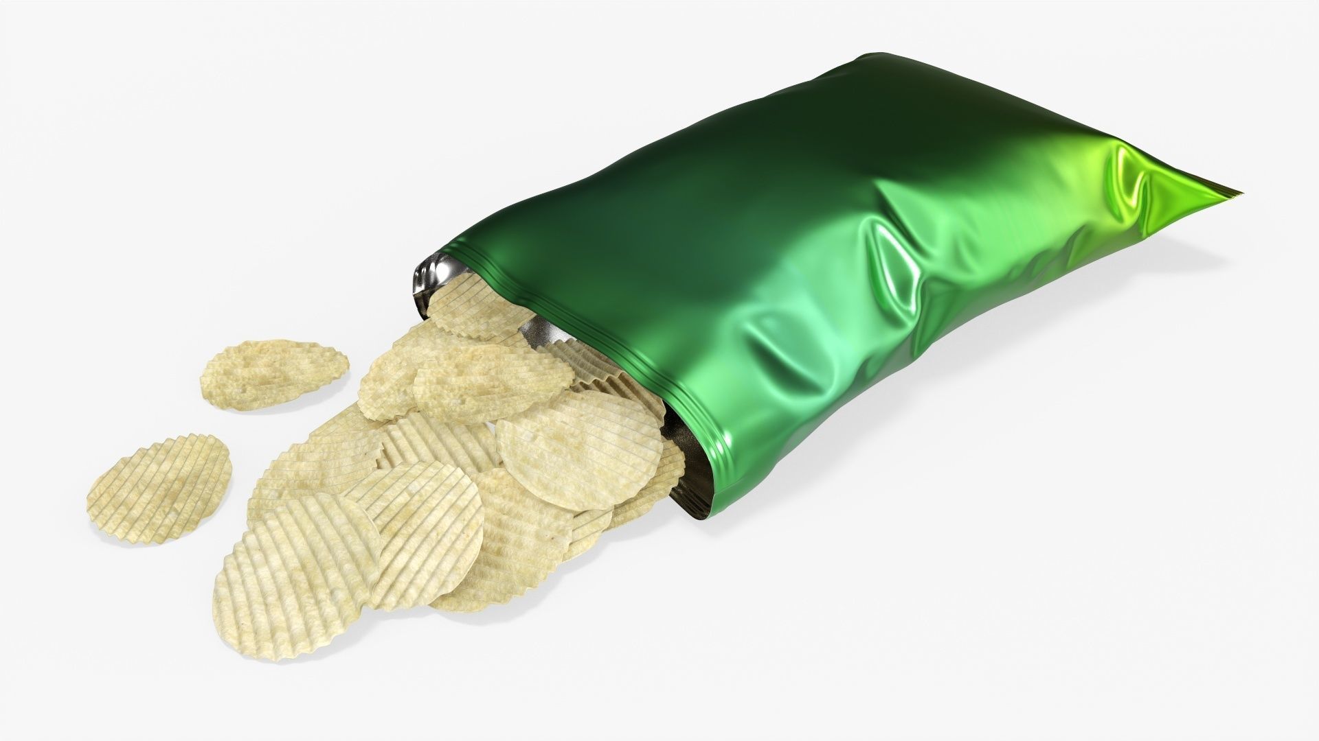 Potato chips package on ground with folds opened mockup 01 3D model_1