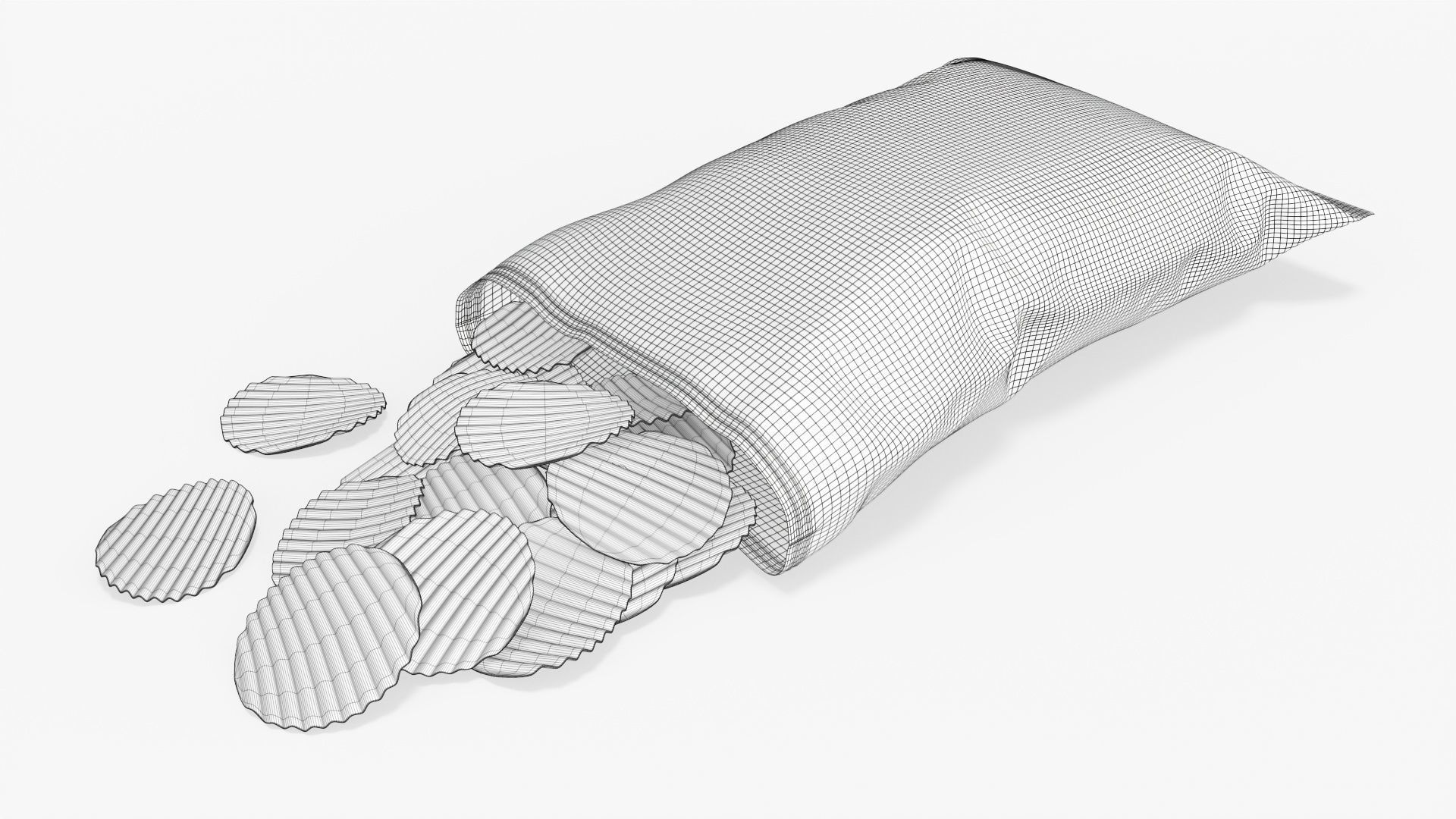 Potato chips package on ground with folds opened mockup 01 3D model_7
