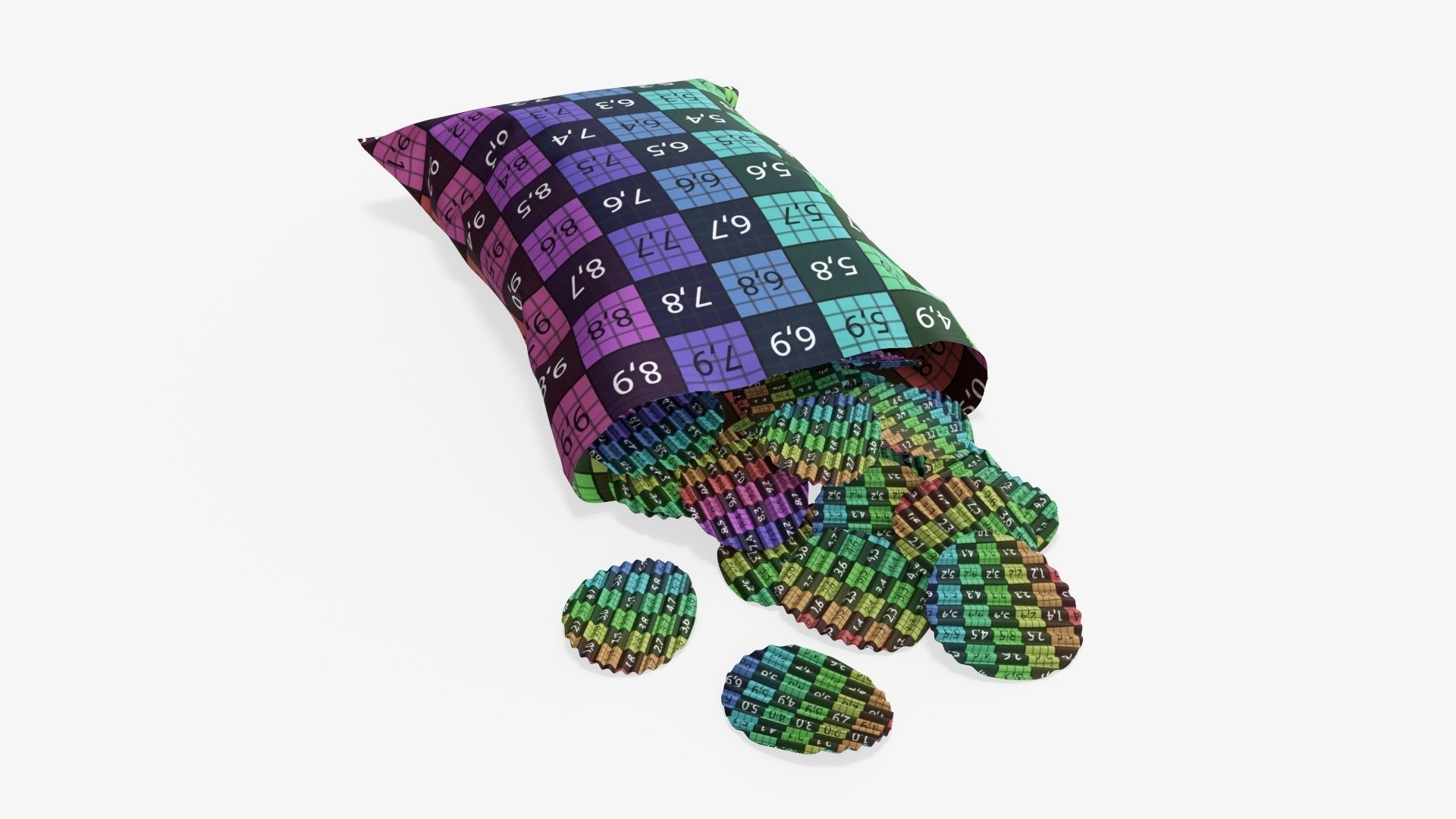 Potato chips package on ground with folds opened mockup 01 3D model_9