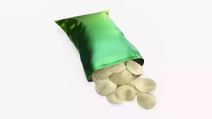 Potato chips package on ground with folds opened mockup 02 3D model
