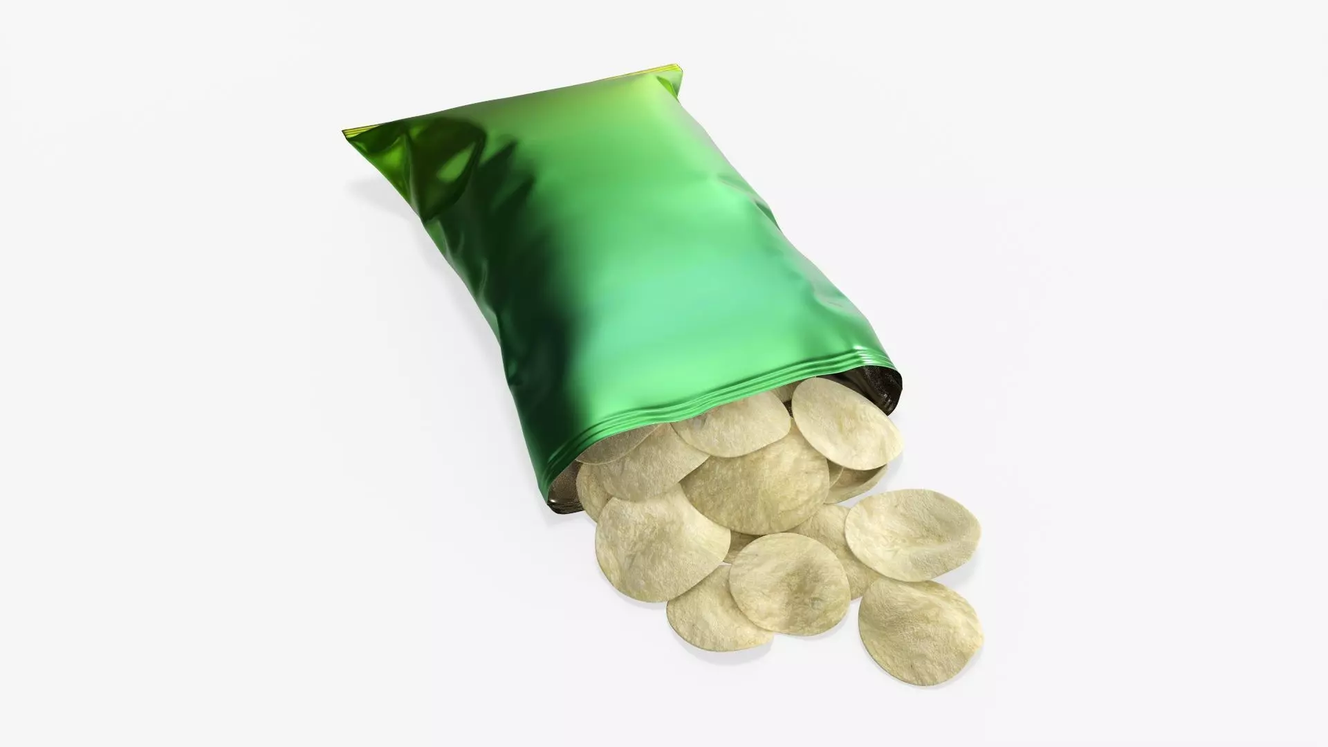 Potato chips package on ground with folds opened mockup 02 3D model_0