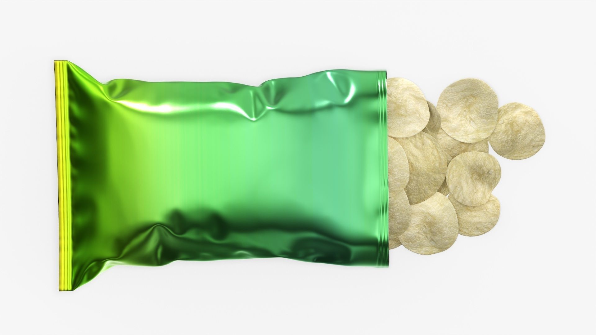 Potato chips package on ground with folds opened mockup 02 3D model_5
