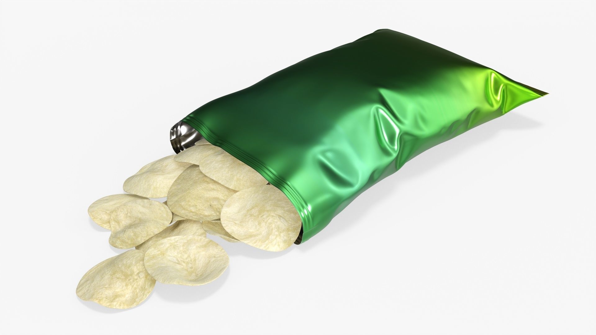 Potato chips package on ground with folds opened mockup 02 3D model_1