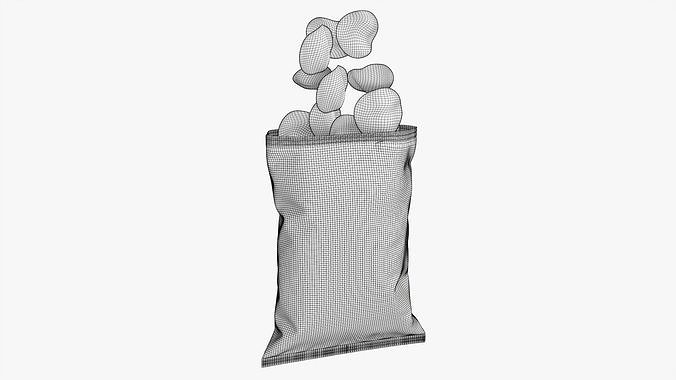 Potato chips package with folds opened mockup 3D model 6