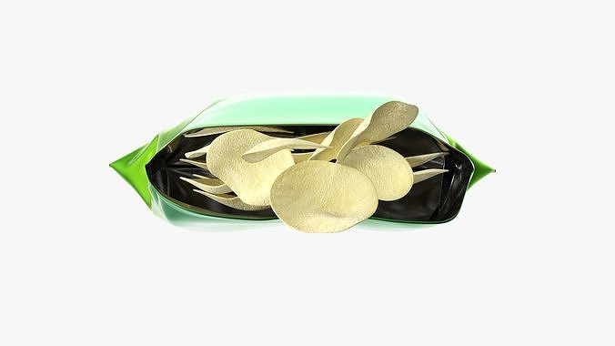 Potato chips package with folds opened mockup 3D model 5