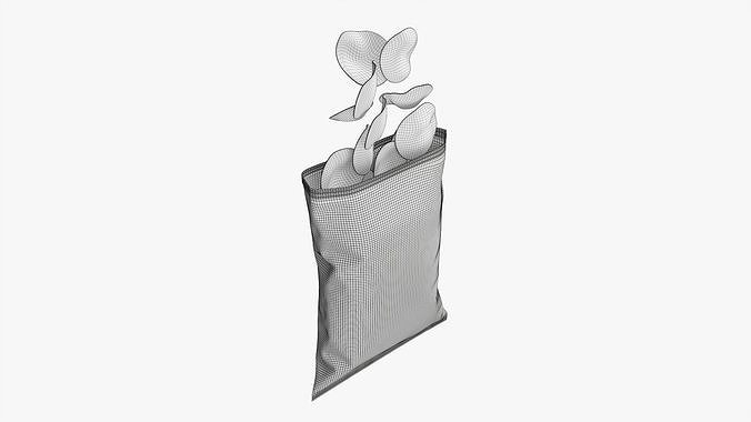 Potato chips package with folds opened mockup 3D model 7