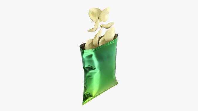 Potato chips package with folds opened mockup 3D model 2