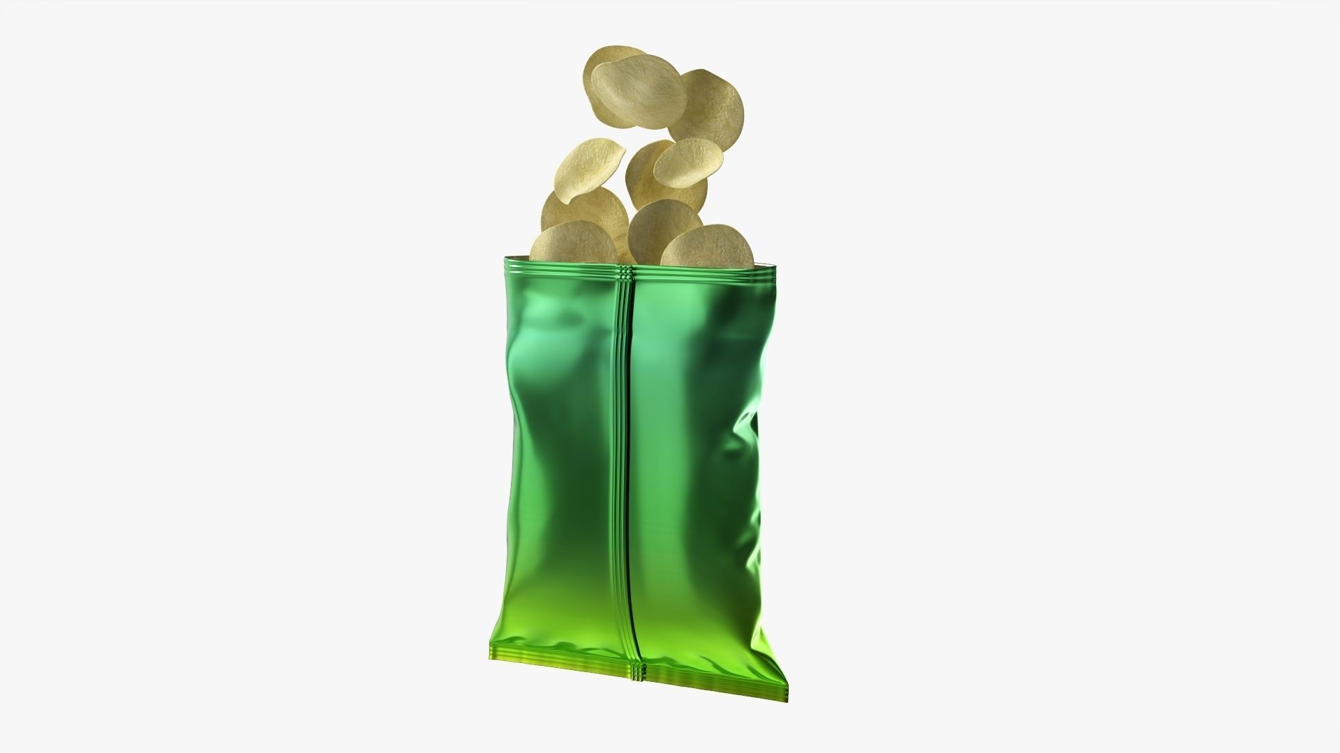Potato chips package with folds opened mockup 3D model_2