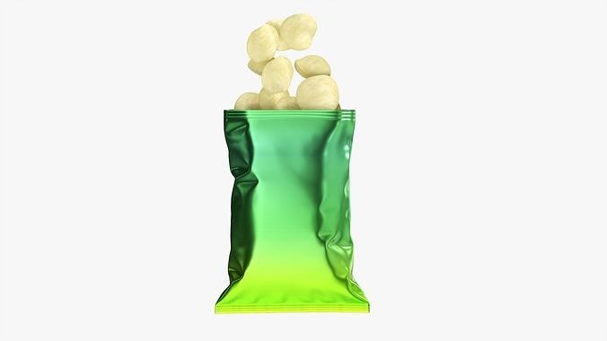 Potato chips package with folds opened mockup 3D model 4