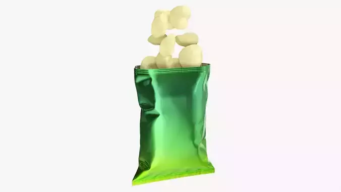 Potato chips package with folds opened mockup 3D model