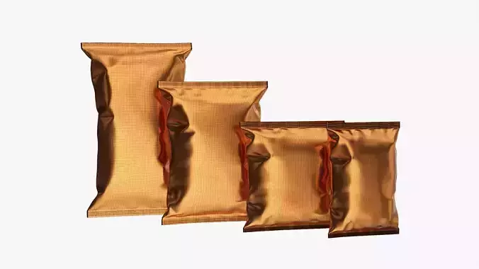 Potato chips packages with folds mockup 3D model