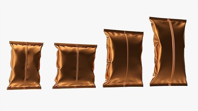 Potato chips packages with folds mockup 3D model 5