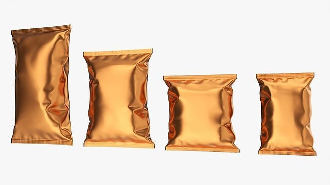Potato chips packages with folds mockup 3D model 4