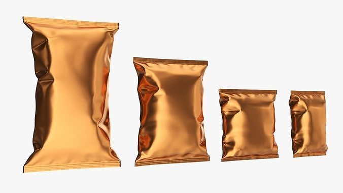 Potato chips packages with folds mockup 3D model 3