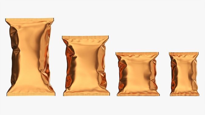 Potato chips packages with folds mockup 3D model 2