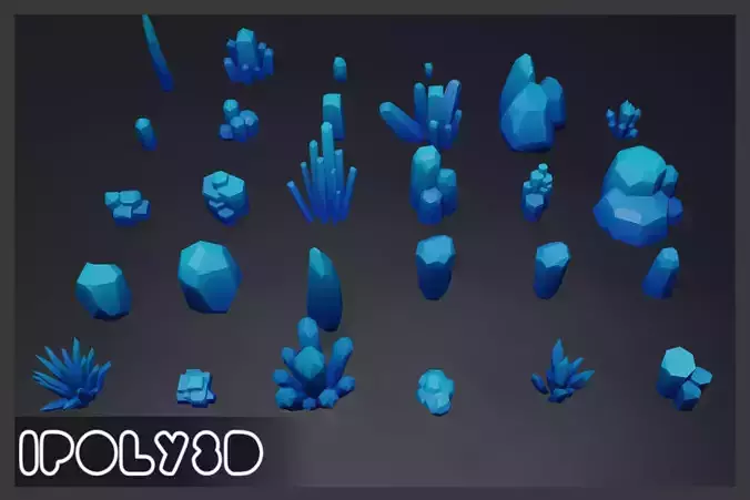 LowPoly Crystals Pack Low-poly 3D model
