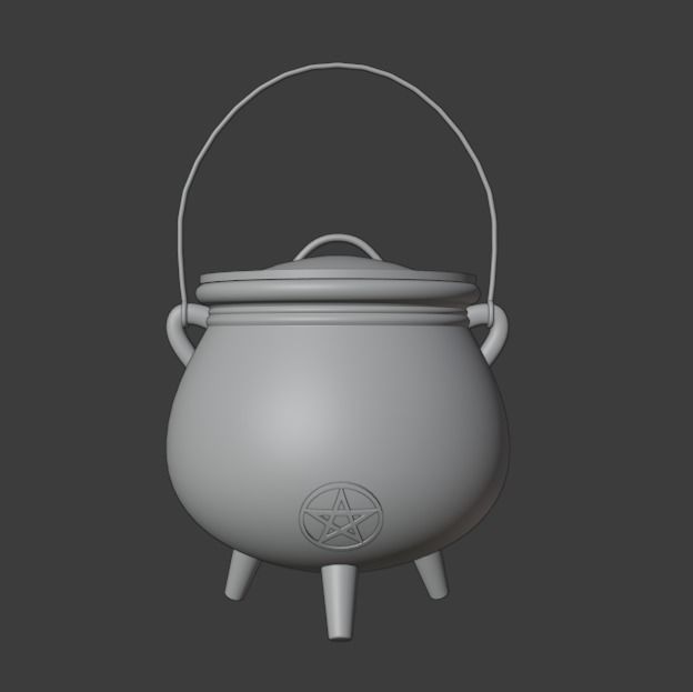 Witches Cauldron with Lid and Legs 3D model_6