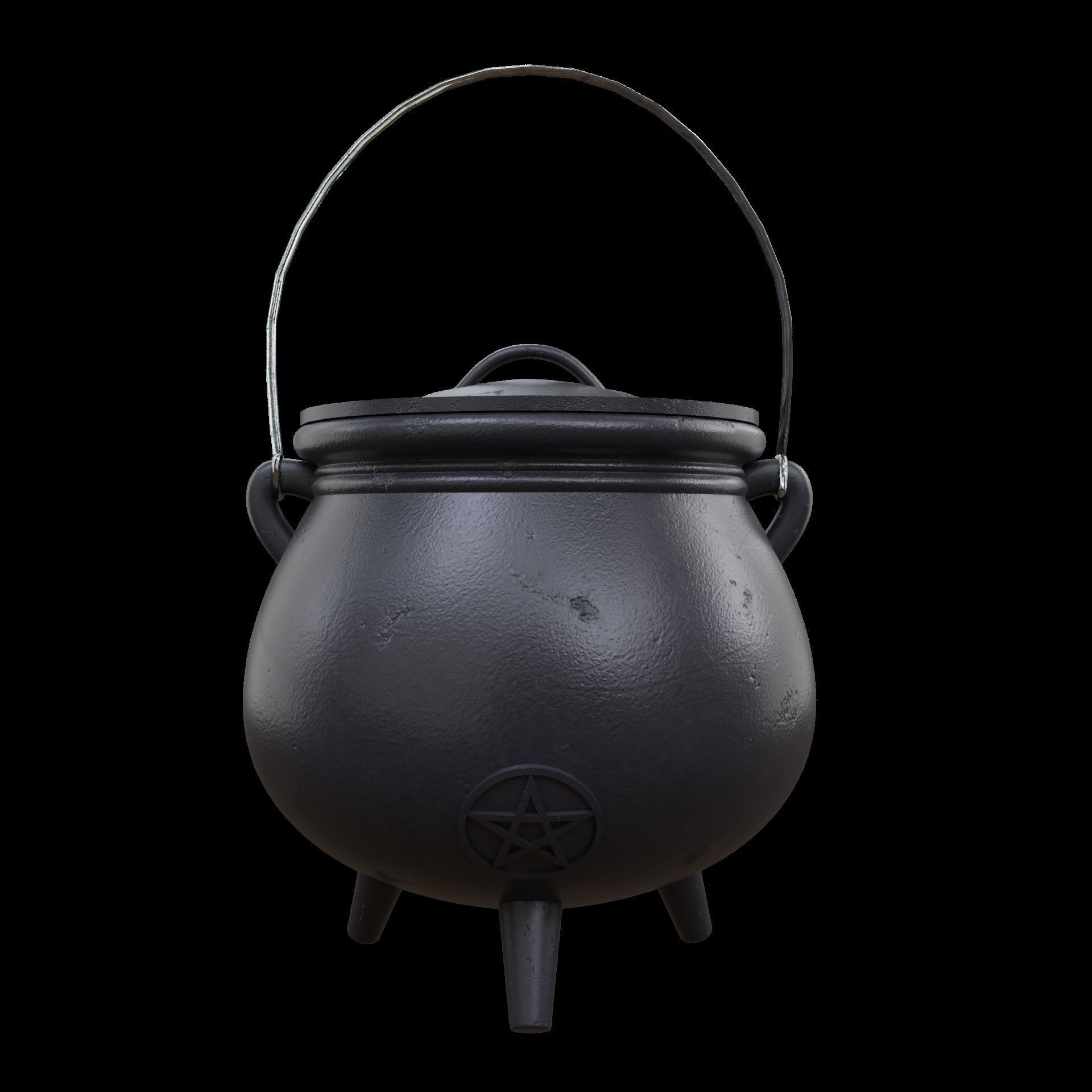 Witches Cauldron with Lid and Legs 3D model_3