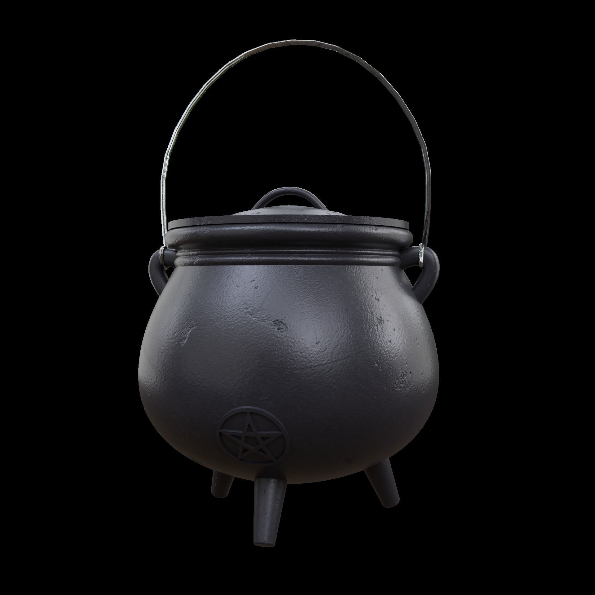 Witches Cauldron with Lid and Legs 3D model_2