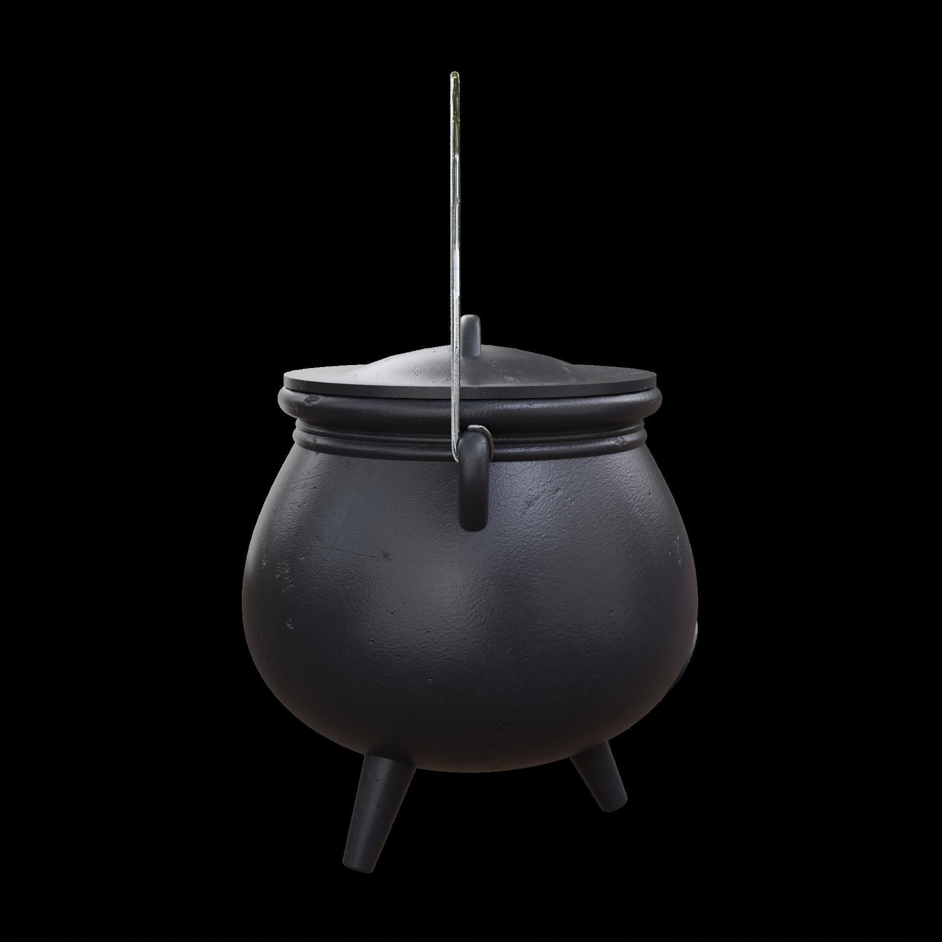 Witches Cauldron with Lid and Legs 3D model_4