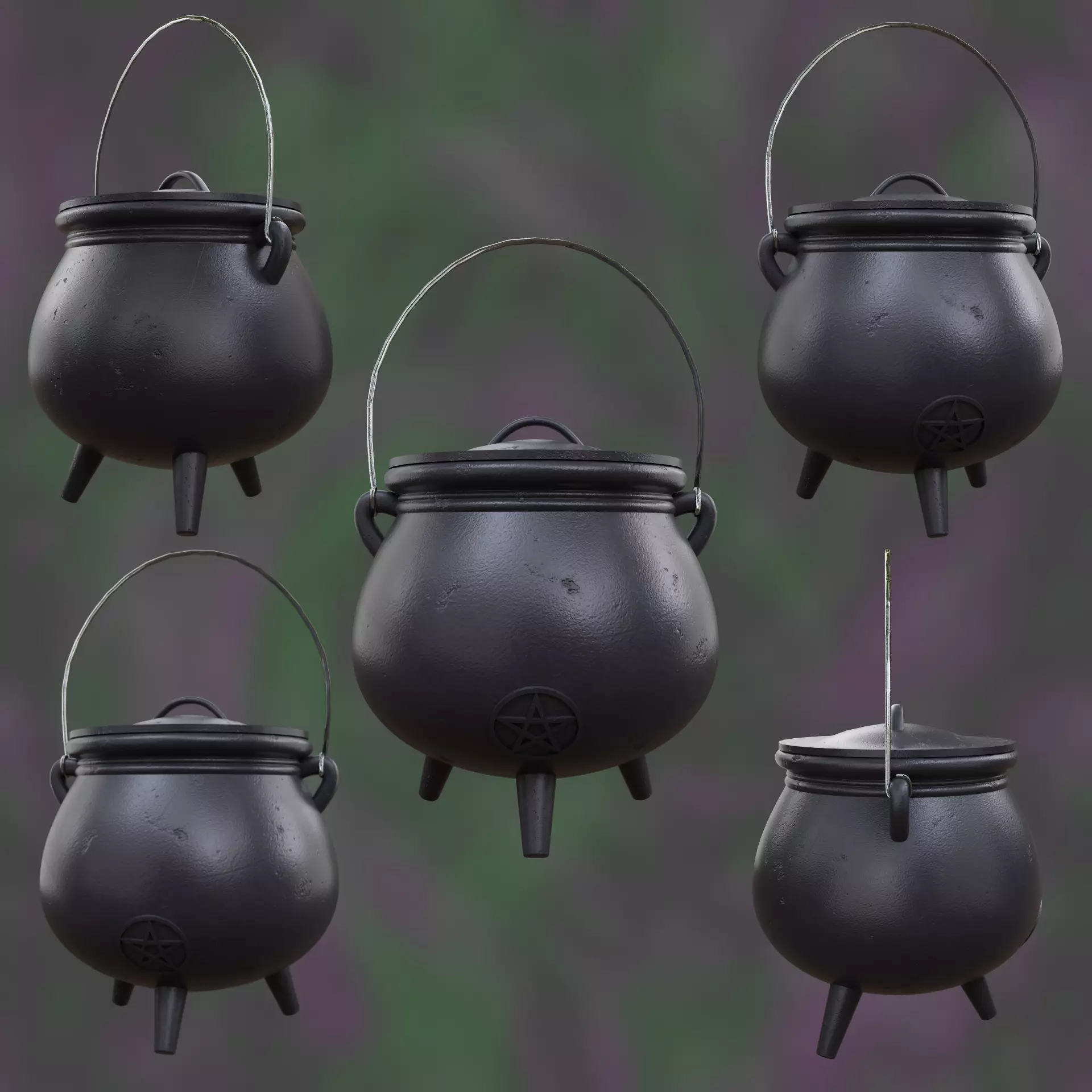 Witches Cauldron with Lid and Legs 3D model_0