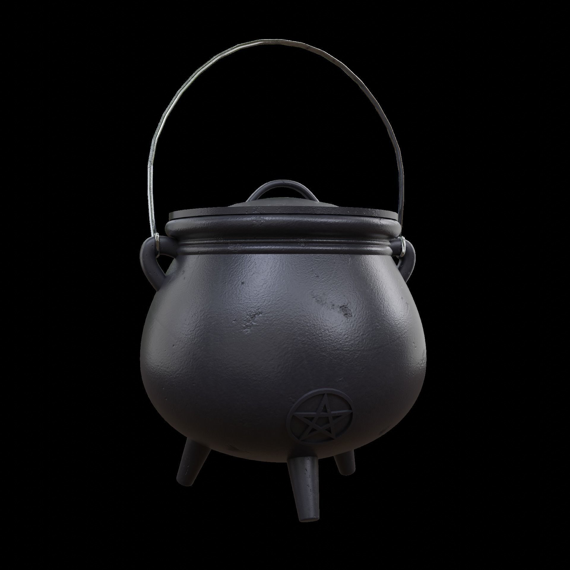 Witches Cauldron with Lid and Legs 3D model_1