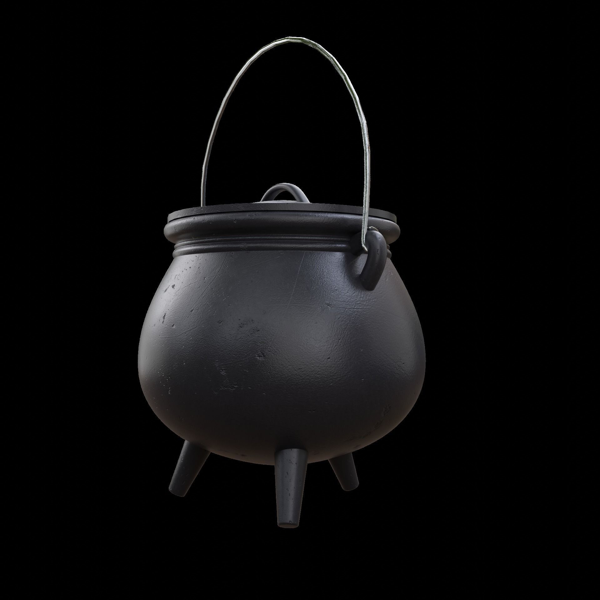 Witches Cauldron with Lid and Legs 3D model_5
