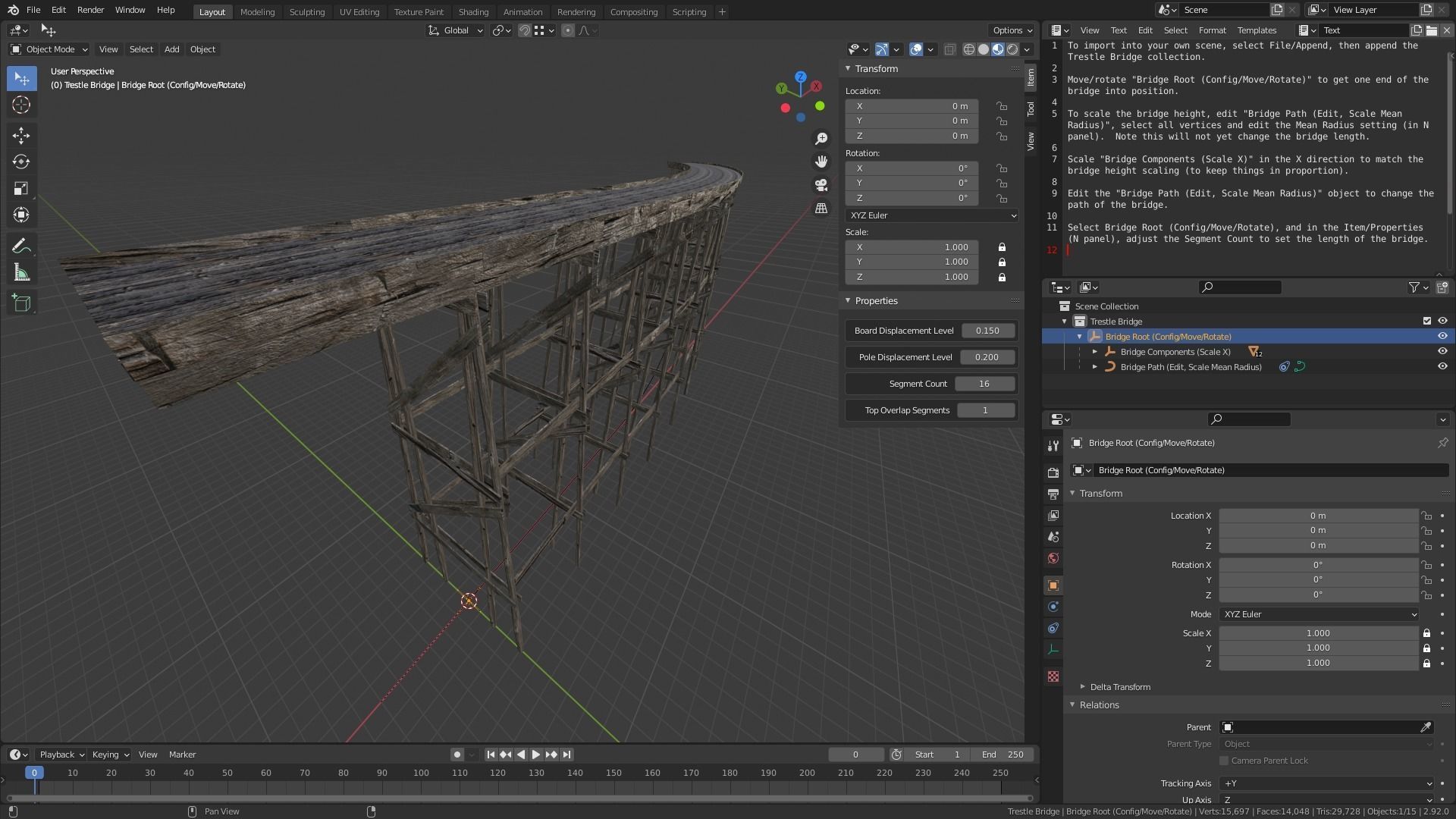 Wooden Trestle Bridge old and weathered 3D model_9