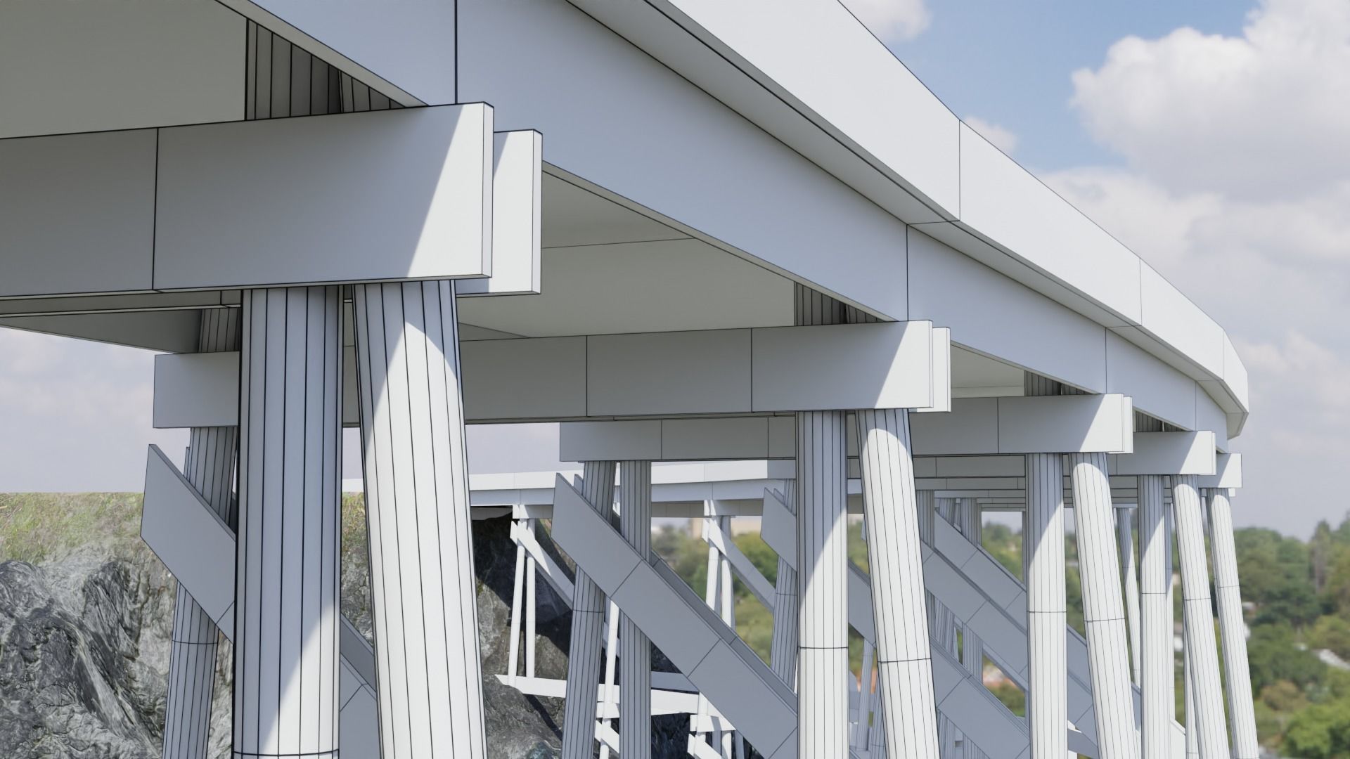 Wooden Trestle Bridge old and weathered 3D model_6