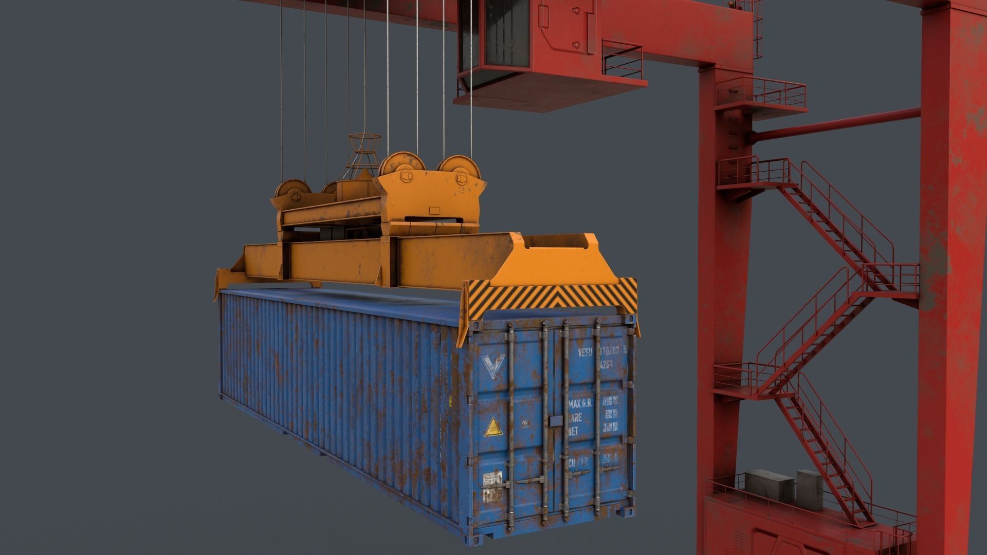 PBR Rubber Tyred Gantry Crane RTG V2 - Multi color Pack 3D Model Collection_75