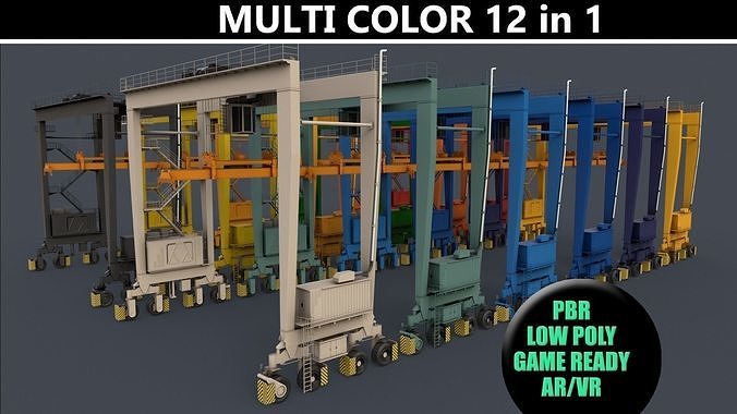 PBR Rubber Tyred Gantry Crane RTG V2 - Multi color Pack 3D Model Collection