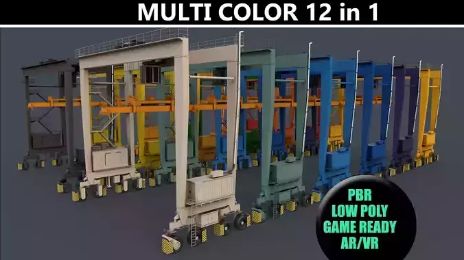 PBR Rubber Tyred Gantry Crane RTG V2 - Multi color Pack 3D Model Collection