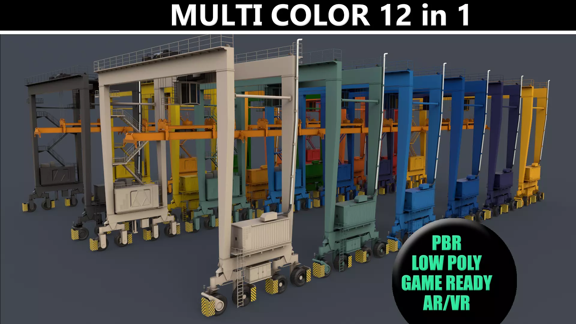 PBR Rubber Tyred Gantry Crane RTG V2 - Multi color Pack 3D Model Collection_0