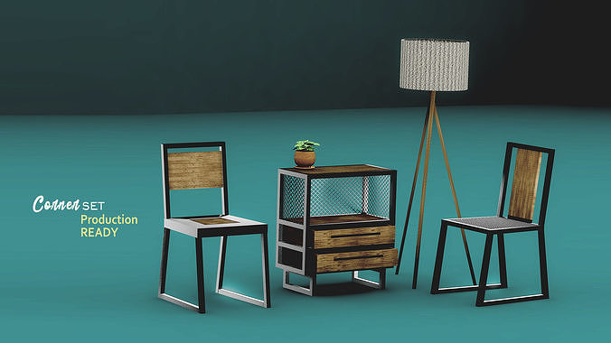Interior corner set  industrial design Low-poly 3D model