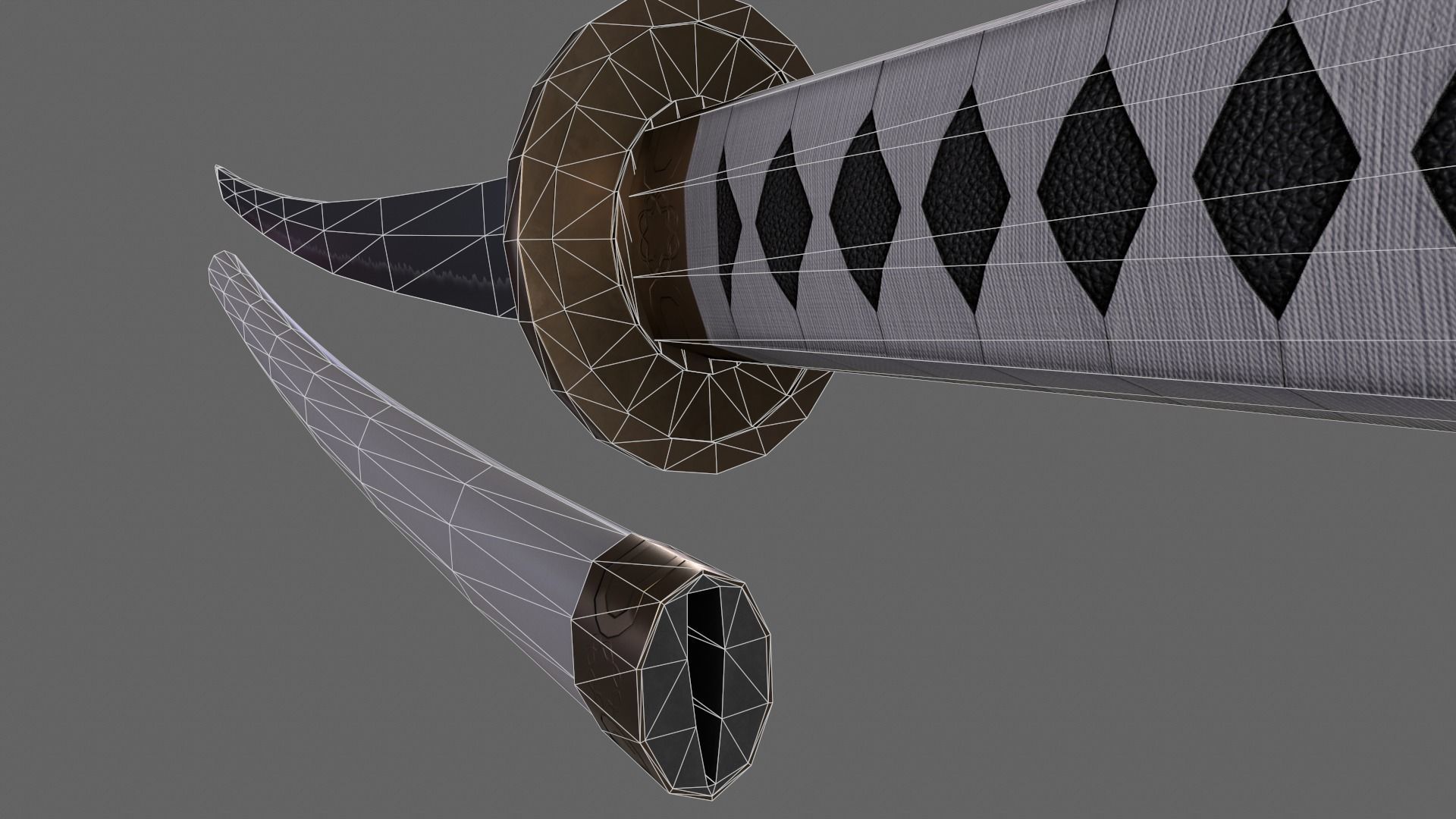 PBR Katana Japanese Sword White V2 Low-poly 3D model_17