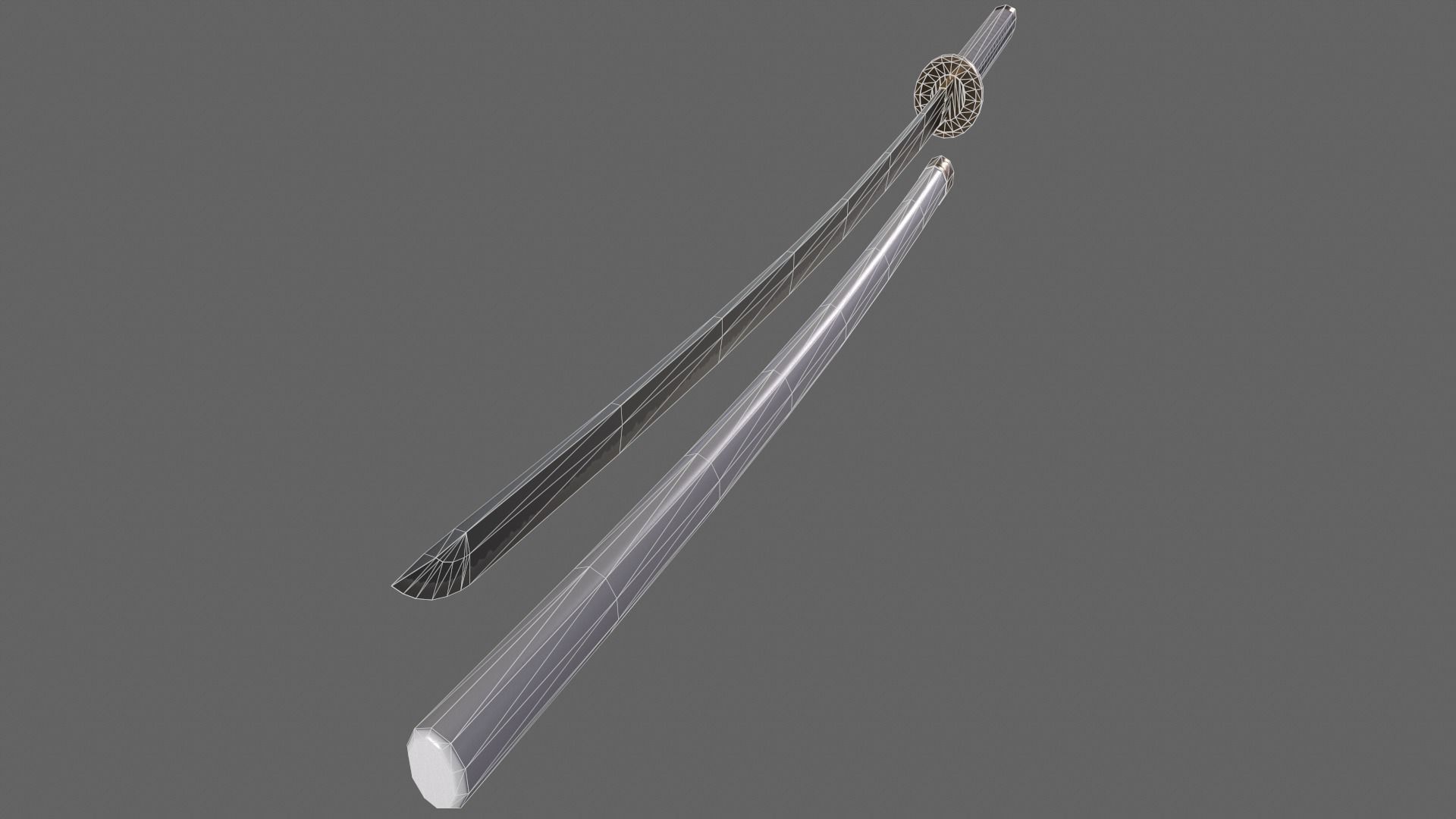 PBR Katana Japanese Sword White V2 Low-poly 3D model_9