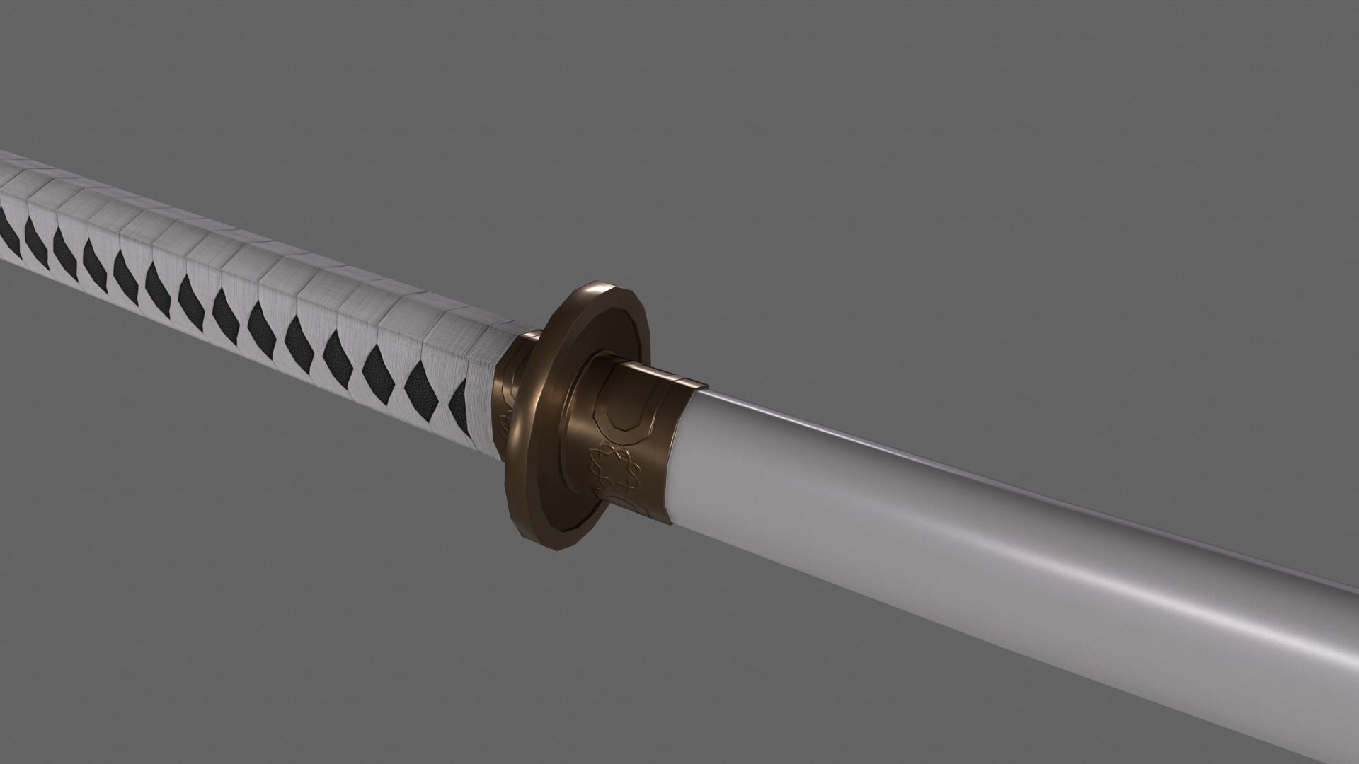 PBR Katana Japanese Sword White V2 Low-poly 3D model_14
