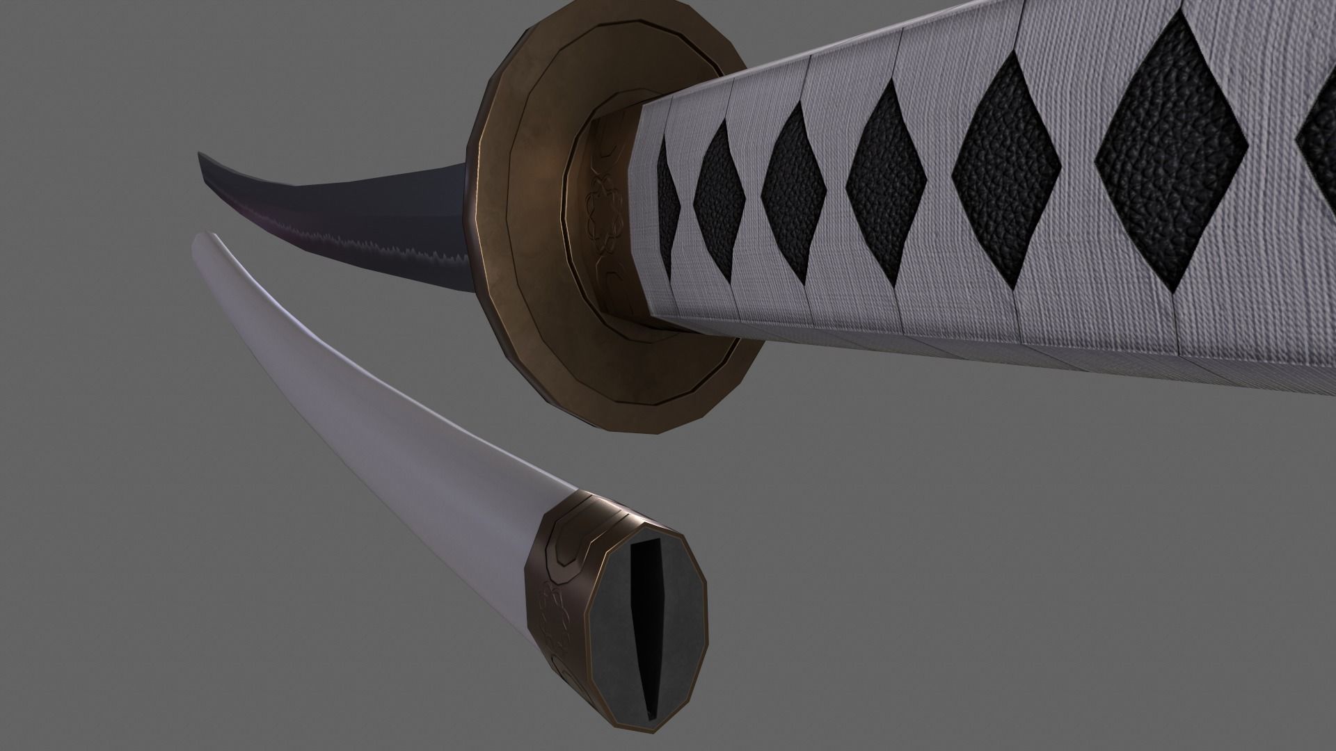 PBR Katana Japanese Sword White V2 Low-poly 3D model_16