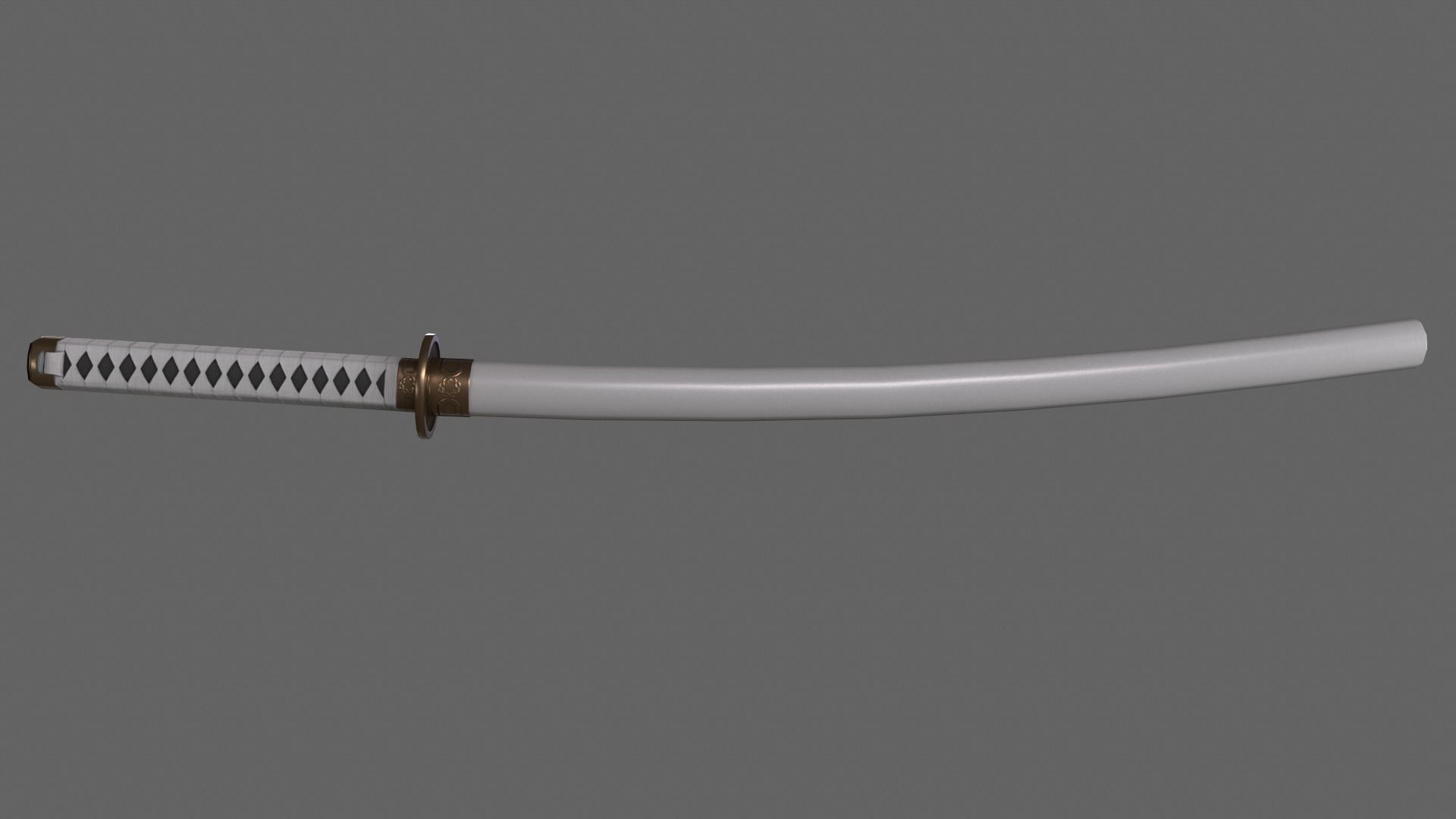 PBR Katana Japanese Sword White V2 Low-poly 3D model_4