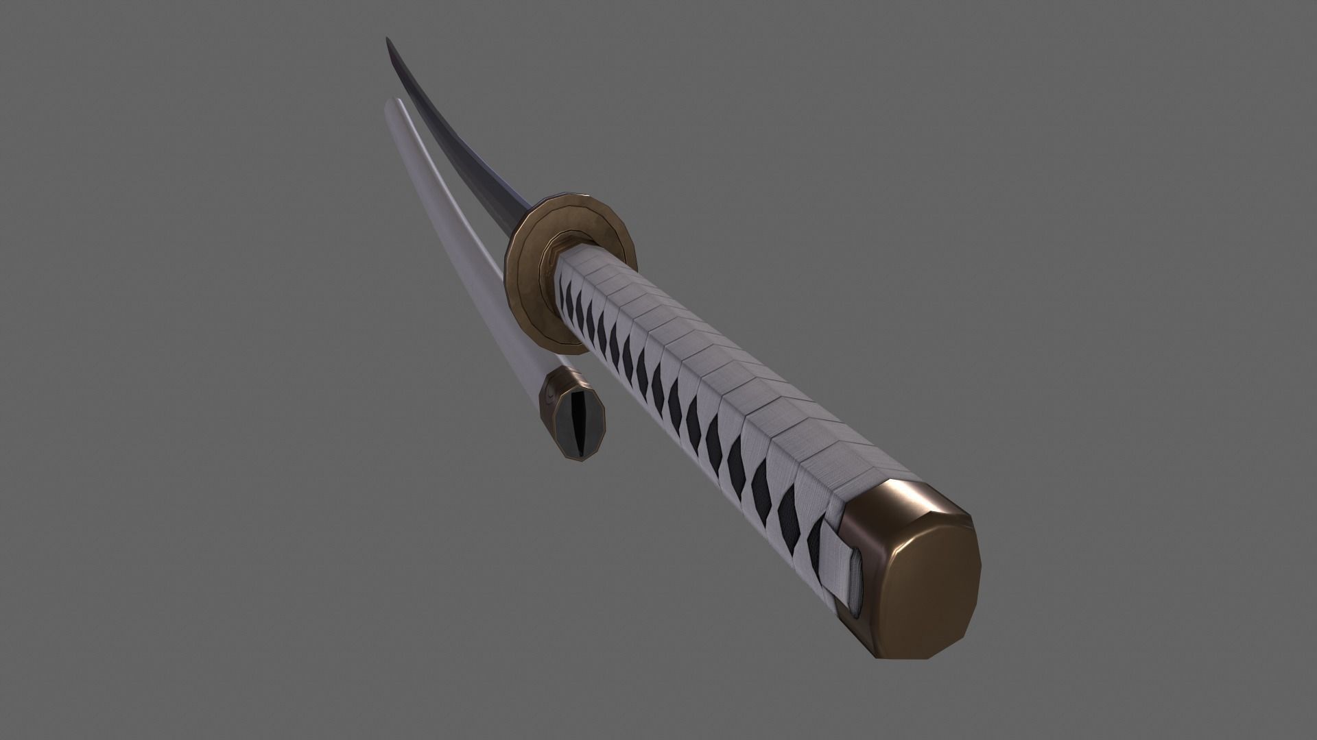PBR Katana Japanese Sword White V2 Low-poly 3D model_6