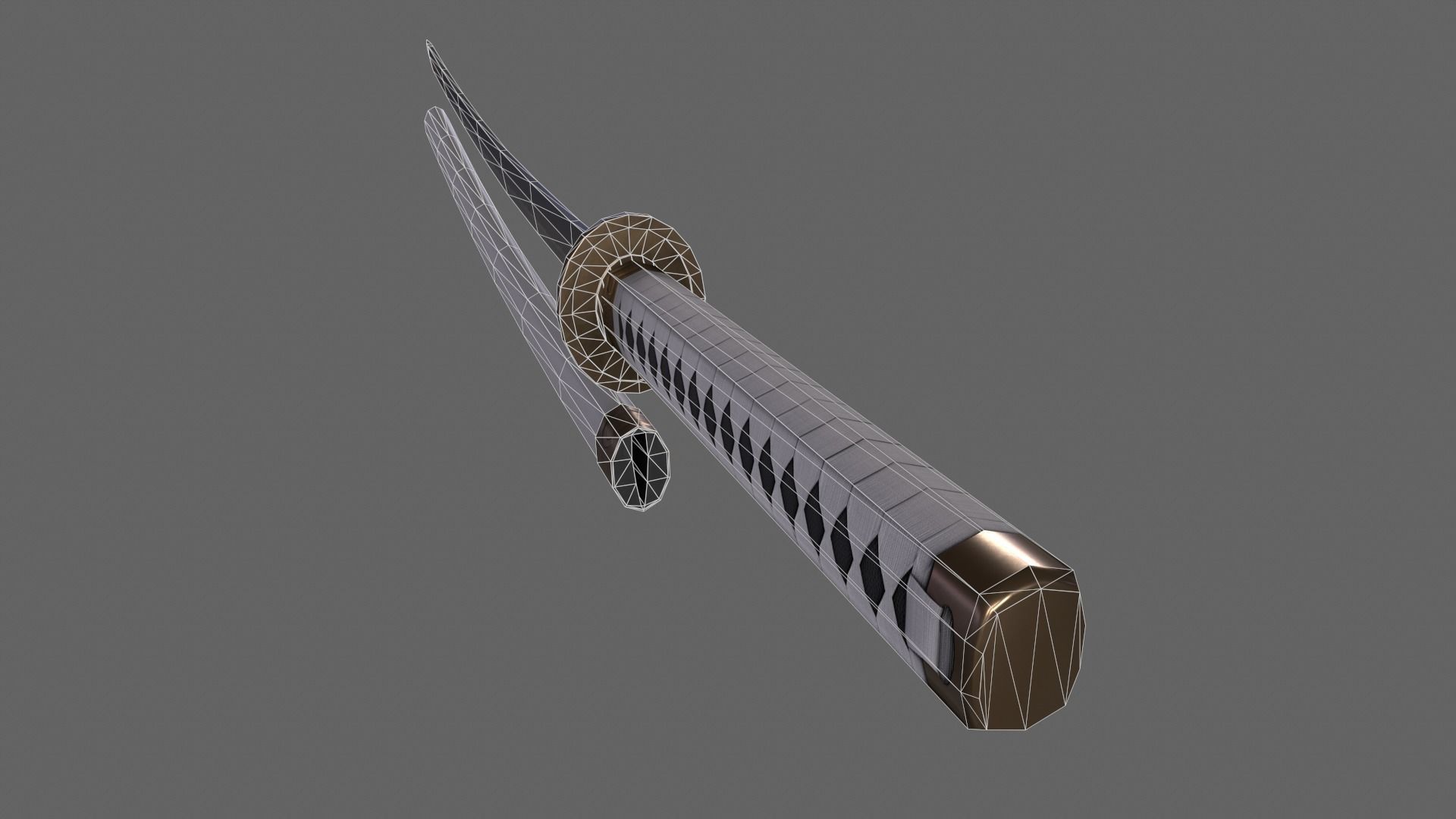 PBR Katana Japanese Sword White V2 Low-poly 3D model_7