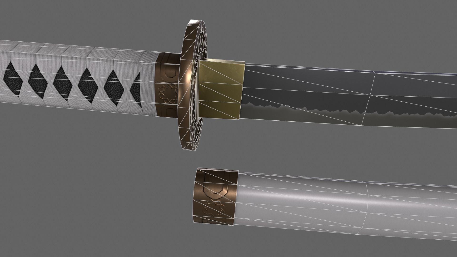 PBR Katana Japanese Sword White V2 Low-poly 3D model_13