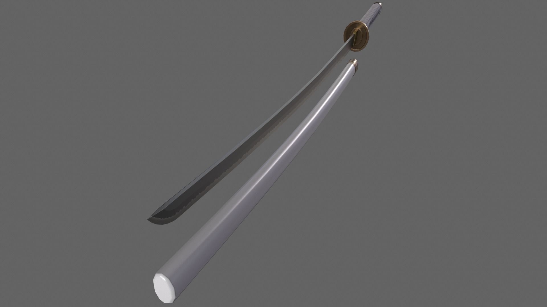 PBR Katana Japanese Sword White V2 Low-poly 3D model_8