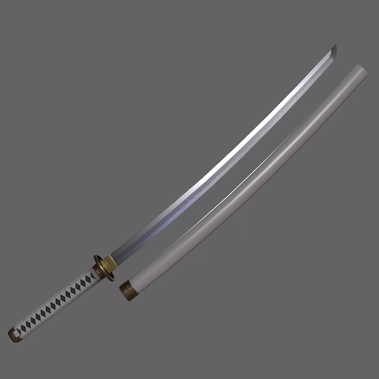 PBR Katana Japanese Sword White V2 Low-poly 3D model_0
