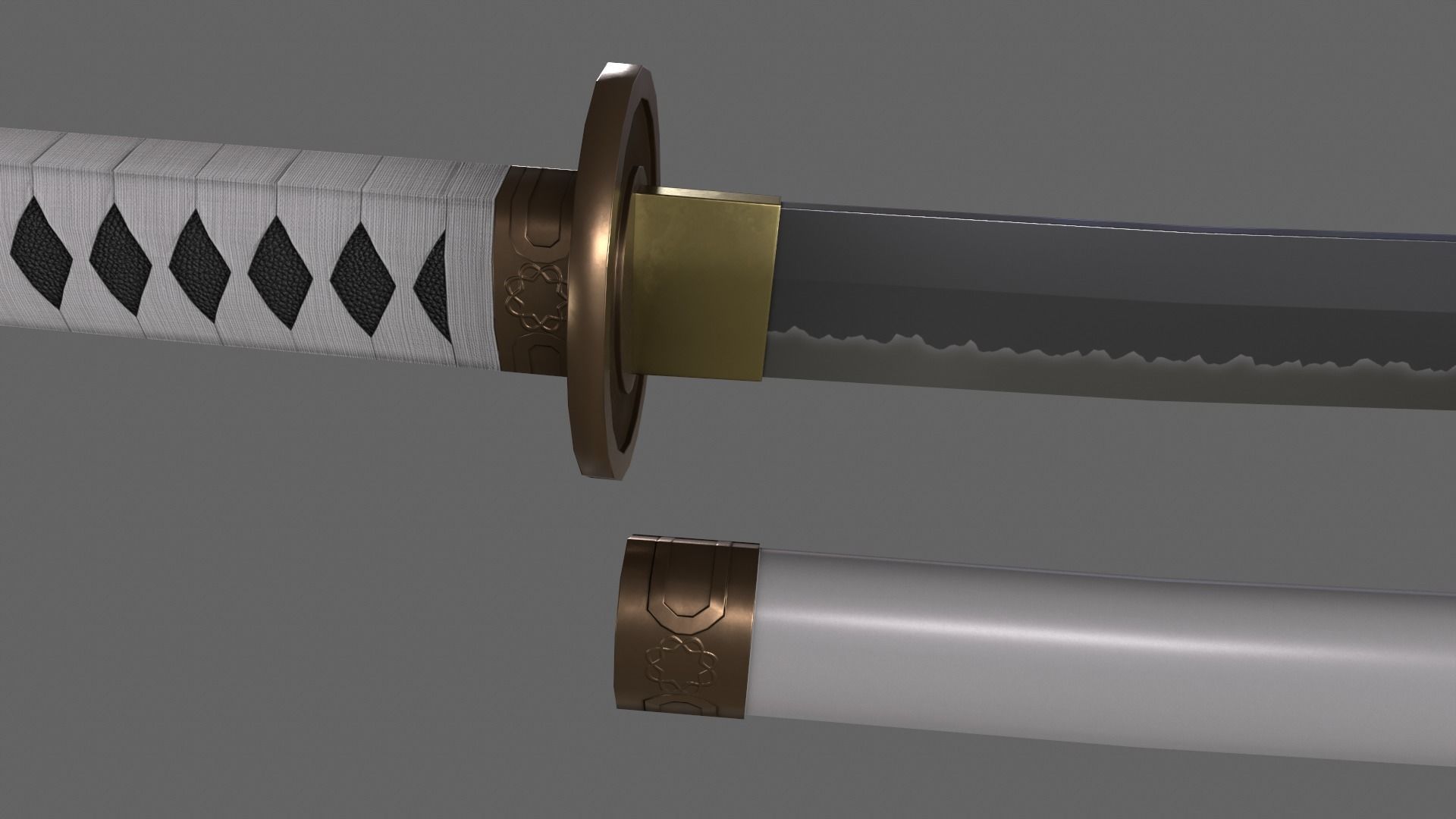 PBR Katana Japanese Sword White V2 Low-poly 3D model_12