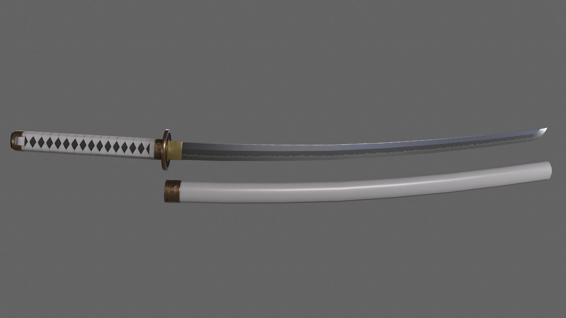 PBR Katana Japanese Sword White V2 Low-poly 3D model_2