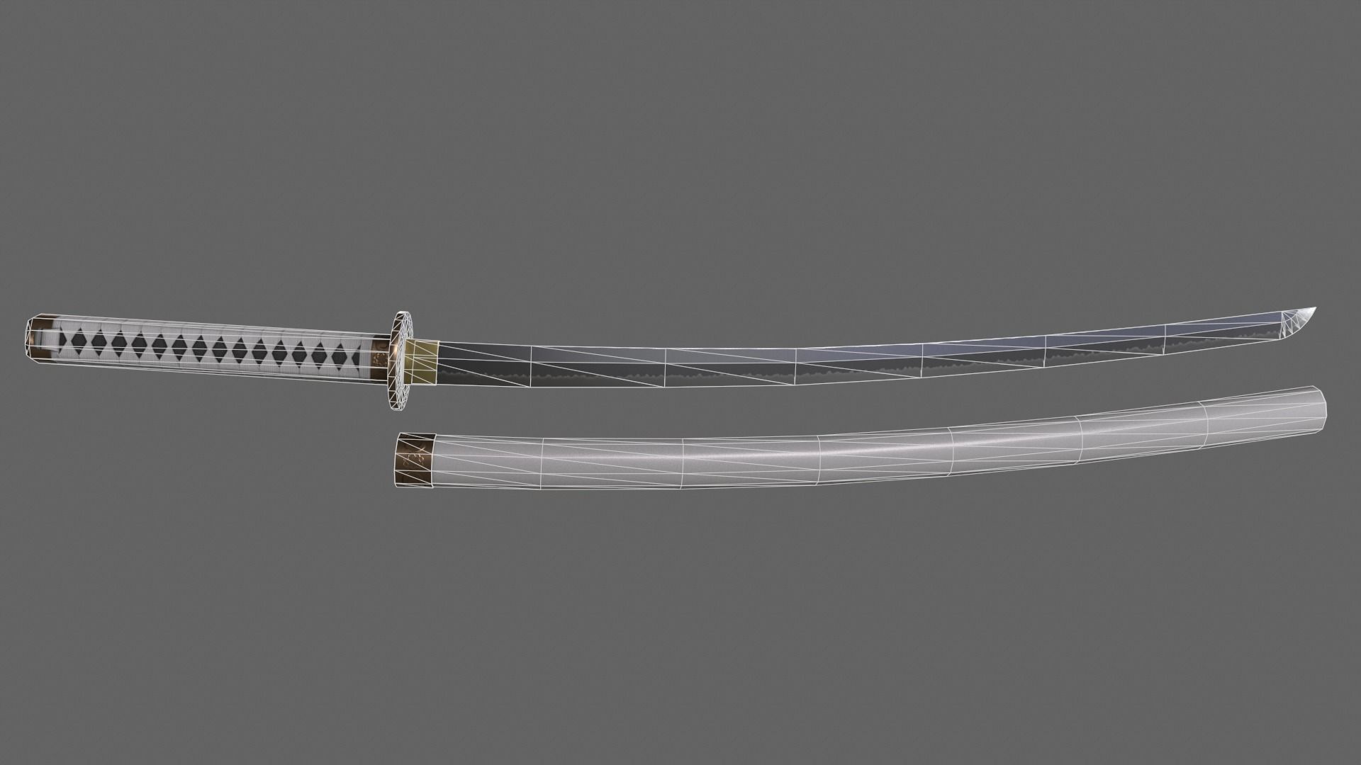 PBR Katana Japanese Sword White V2 Low-poly 3D model_3