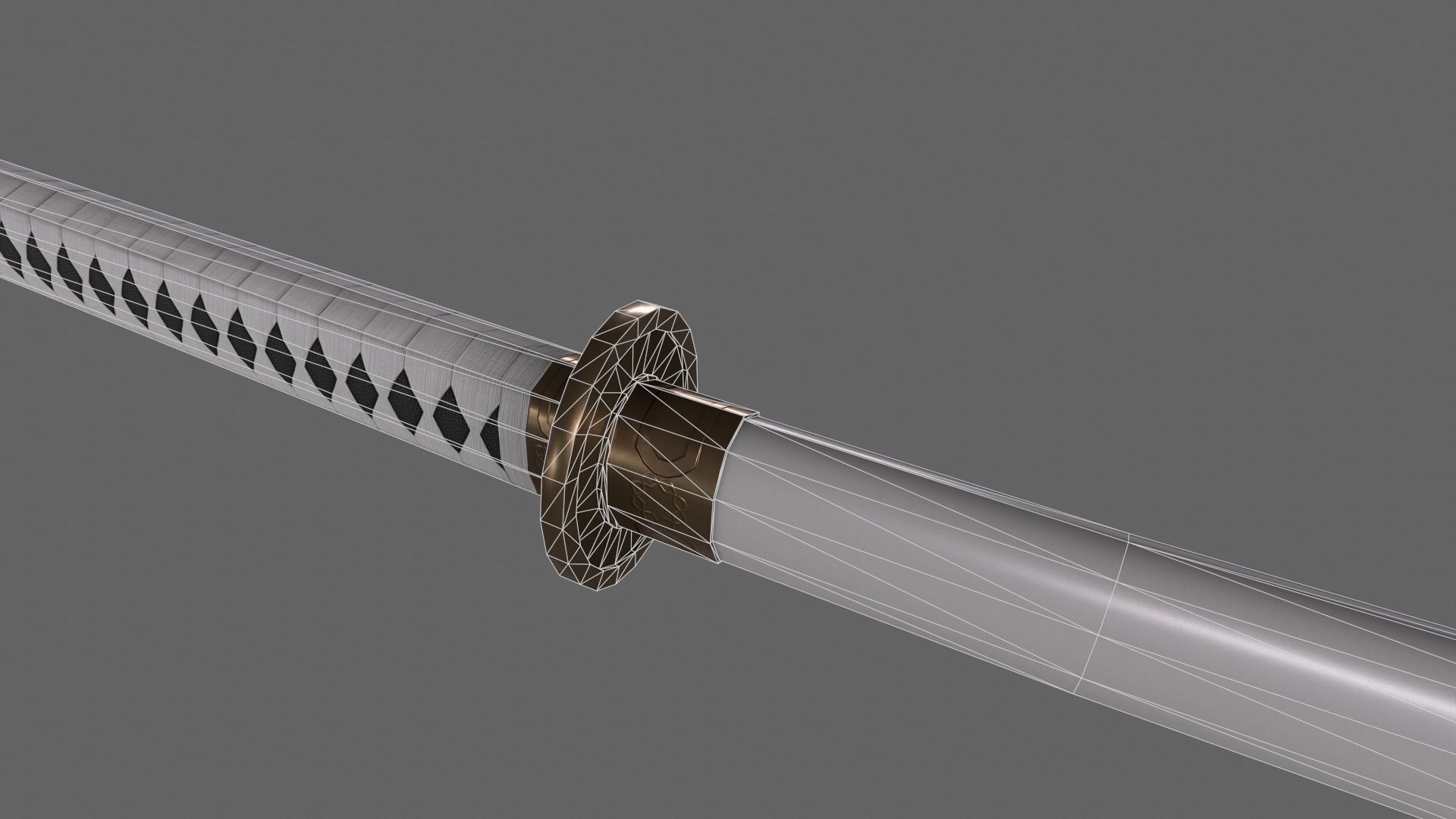 PBR Katana Japanese Sword White V2 Low-poly 3D model_15