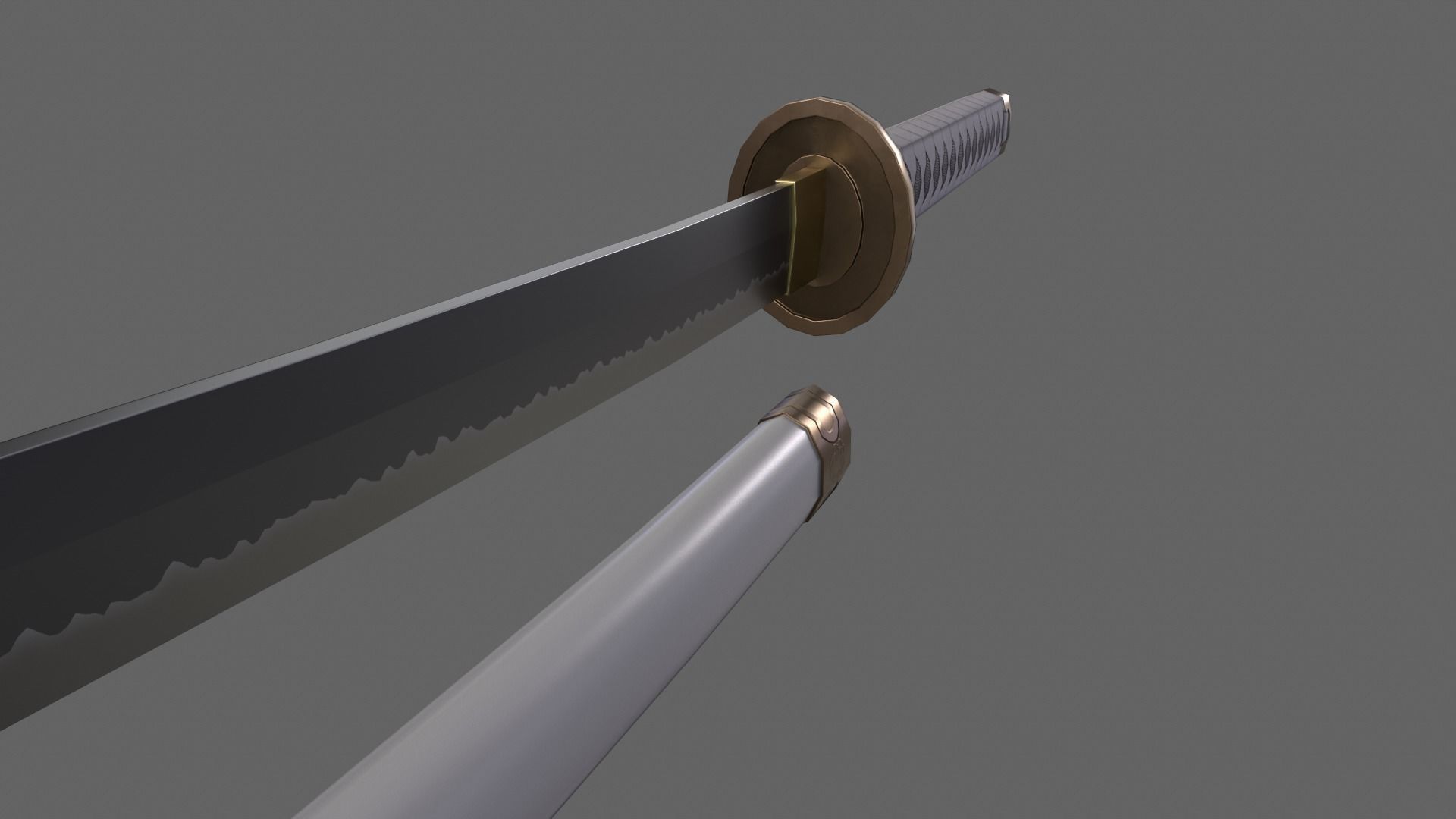 PBR Katana Japanese Sword White V2 Low-poly 3D model_18