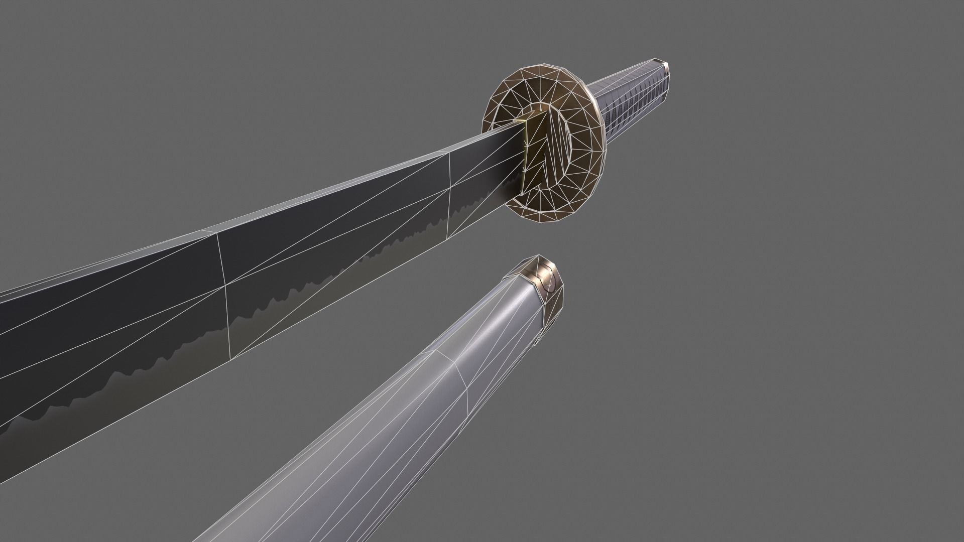 PBR Katana Japanese Sword White V2 Low-poly 3D model_19